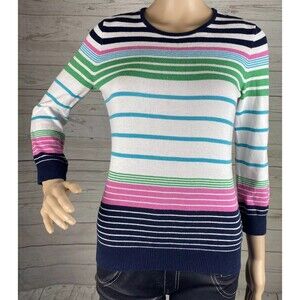 Chaps Sweater Blue Pink Green White Striped